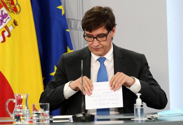 El ministro de Sanidad, Salvador Illa, durante la rueda de prensa posterior a la reunión interministerial conjunta de Educación y Sanidad donde han analizado el inicio del curso escolar. En Madrid, (España), a 24 de septiembre de 2020.