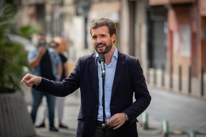 El president del PP, Pablo Casado, a Badalona. Catalunya (Espanya), 17 de setembre del 2020.