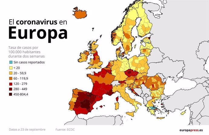 EpData.- Casos de coronavirus por regiones europeas, en gráficos