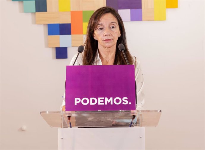 La portavoz de Podemos Andalucía y diputada de Unidas Podemos María Márquez, en rueda de prensa.