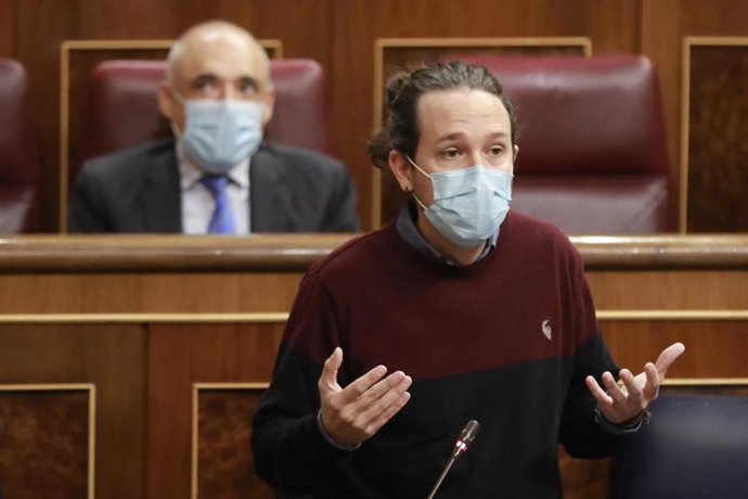 El vicepresidente segundo del Gobierno, Pablo Iglesias, interviene durante una sesión de control al Gobierno en el Congreso de los Diputados, en Madrid (España), a 23 de septiembre de 2020.