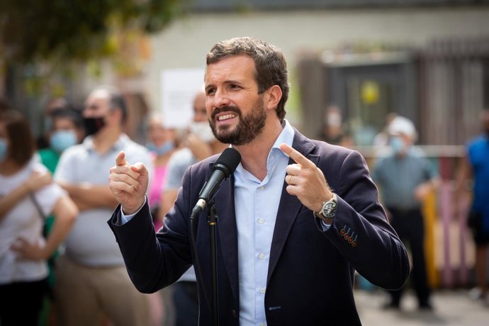 El president del Partit Popular, Pablo Casado, a Badalona. Catalunya (Espanya), 17 de setembre del 2020.