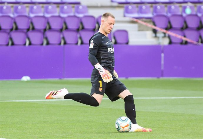 Marc-Andre Ter Stegen of FC Barcelona in action during the spanish league, La Liga, football match played between Real Valladolid and FC Barcelona at Jose Zorrilla Stadium on July 11, 2020 in Valladolid, Spain.