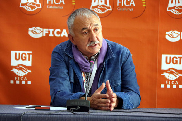 Pla sencer del secretari general de la UGT, Josep Maria Álvarez, en roda de premsa a Tarragona el 29 de setembre del 2020. (Horitzontal)