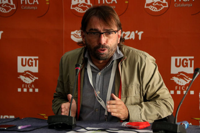 Primer pla del secretari general de la UGT de Catalunya, Camil Ros, en una roda de premsa a Tarragona. Imatge del 29 de setembre del 2020. (Horitzontal)