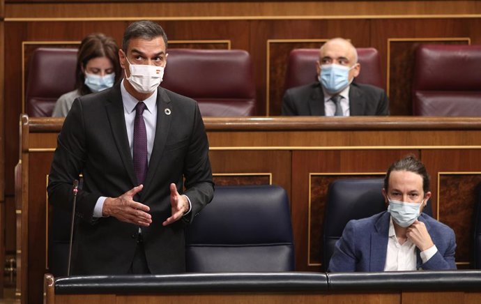 El president del Govern central, Pedro Sánchez, en la sessió de control al Congrés dels Diputats. Madrid (Espanya), 30 de setembre del 2020.