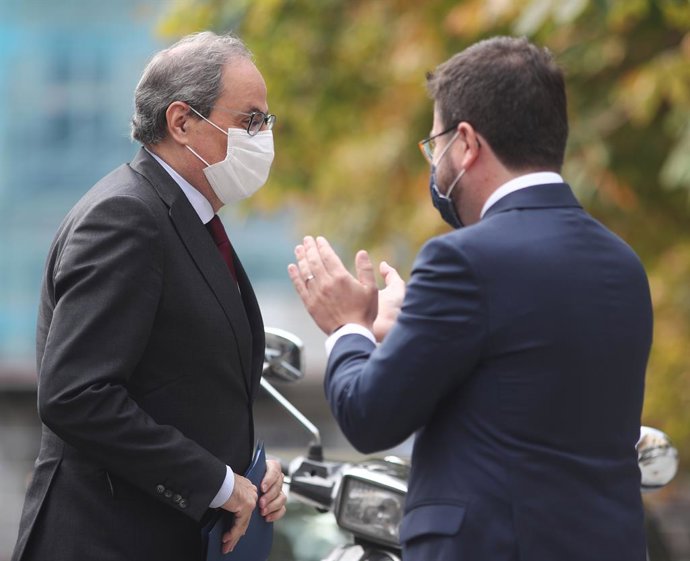 El president de la Generalitat, Quim Torra, i el vicepresident, Pere Aragons, al Tribunal Suprem. Madrid (Espanya), 17 de setembre del 2020.