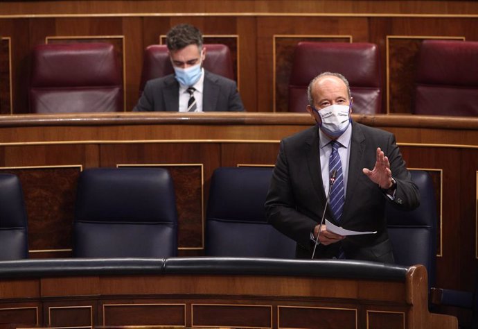 El ministro de Justicia, Juan Carlos Campo, interviene durante una nueva sesión de control al Gobierno en el Congreso de los Diputados