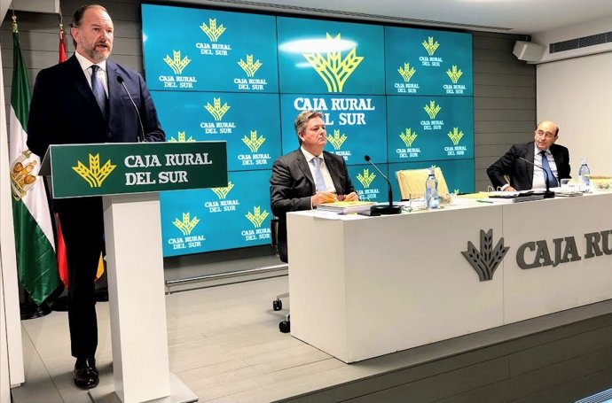 El presidente de Caja Rural del Sur, José Luis García-Palacios, en su intervención ante la Asamblea General.