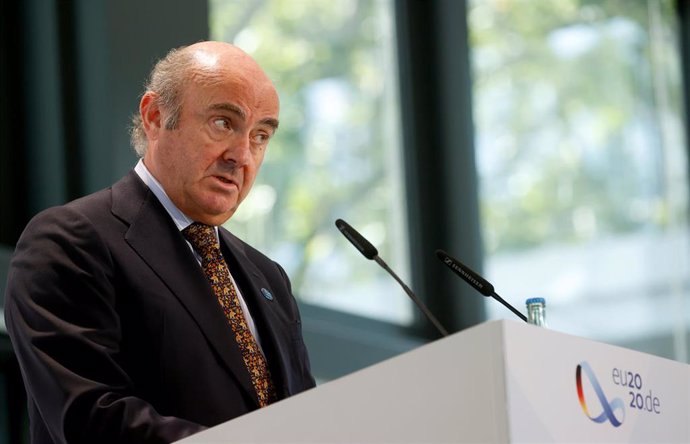 12 September 2020, Berlin: Luis de Guindos, Vice-President of the European Central Bank (ECB), delivers a statement to the media on the second day of the EU Informal Meeting of Ministers for Economic and Financial Affairs. Photo: Odd Andersen/AFP Pool/d