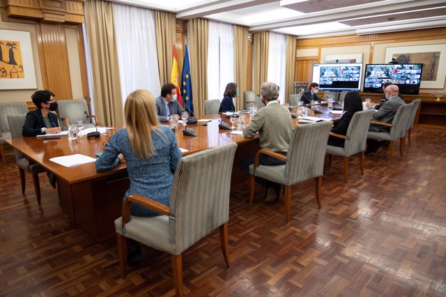 El ministro de Sanidad, Salvador Illa (5d), preside por videoconferencia la reunión del Consejo Interterritorial del Sistema Nacional de Salud, en Madrid (España), a 30 de septiembre de 2020.
