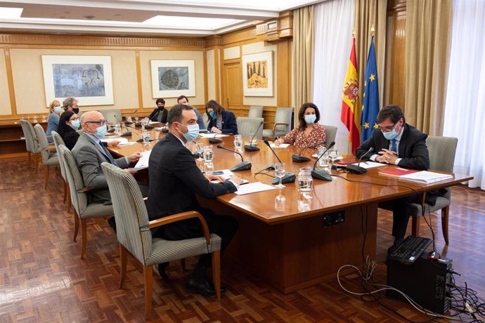 El ministro de Sanidad, Salvador Illa (1d), preside por videoconferencia la reunión del Consejo Interterritorial del Sistema Nacional de Salud, en Madrid (España), a 30 de septiembre de 2020.