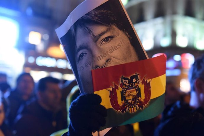 Manifestación en apoyo al expresidente Evo Morales celebrada en Madrid.