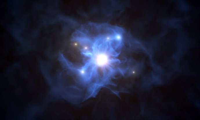 Seis galaxias atrapadas en la telaraña de un agujero negro supermasivo