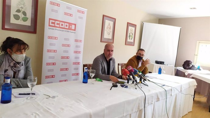 El secretario general de CCOO, Unai Sordo, en rueda de prensa desde Cuenca
