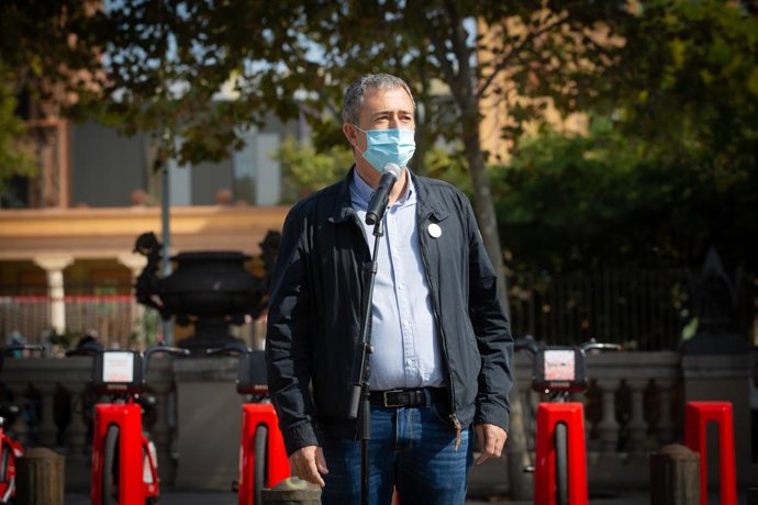 El vicepresident de l'Associació de Municipis per la Independncia (AMI), Jordi Gaseni, en l'acte d'mnium Cultural a l'Arc de Triomf de Barcelona per commemorar el tercer aniversari de l'1-O. Barcelona, Catalunya (Espanya), 1 d'octubre del 2020.