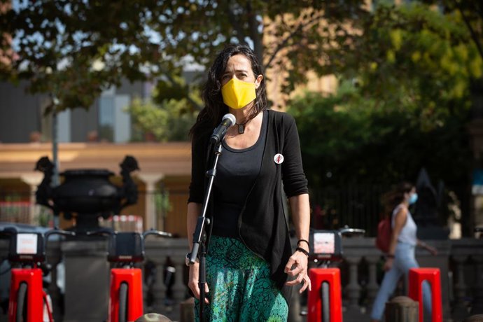 La vicepresidenta de la Cambra de Comer de Barcelona, Mnica Roca, en l'acte d'mnium Cultural a l'Arc de Triomf de Barcelona per commemorar el tercer aniversari de l'1 d'octubre. Barcelona, Catalunya (Espanya) 1 d'octubre del 2020.