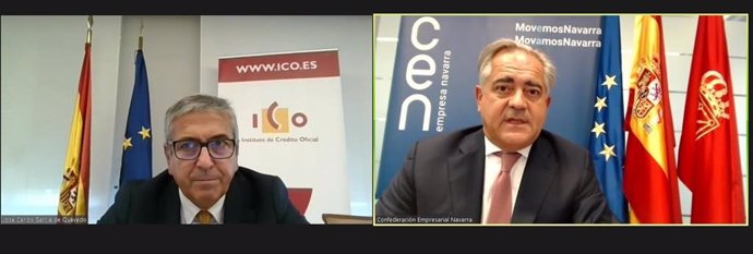 El presidente del ICO, José Carlos García de Quevedo (i), y el presidente de la CEN, Juan Miguel Sucunza, en un encuentro sobre alternativas de financiación para empresas.