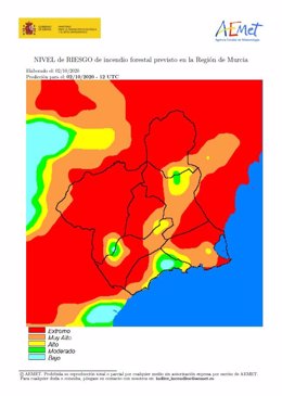 Mapa que refleja el nivel de riesgo de incendio forestal