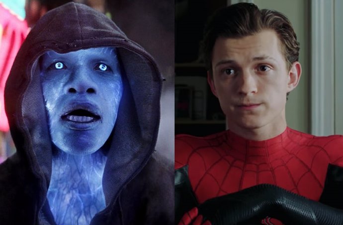 Jaime Foxx como Electro y Tom Holland como Spider-Man