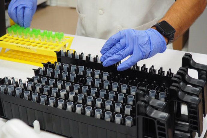 Pla obert de diverses mostres PCR a punt per entrar a la nova mquina que permet processar més rpidament al laboratori de l'ICS Girona. Imatge cedida a l'ACN el 2 d'octubre de 2020 (Horiztontal)