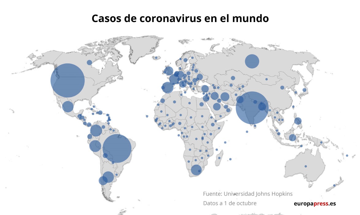 Mapa con casos de coronavirus en el mundo