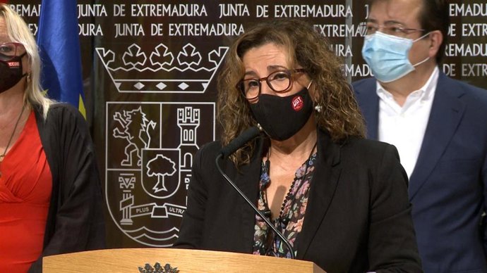 Patrocinio Sánchez durante la comparecencia de este viernes en Mérida.