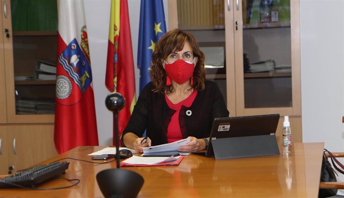 La consejera de Empleo y Políticas Sociales, Ana Belen Álvarez, participando por videocoferencia en el Consejo Territorial de Servicios Sociales