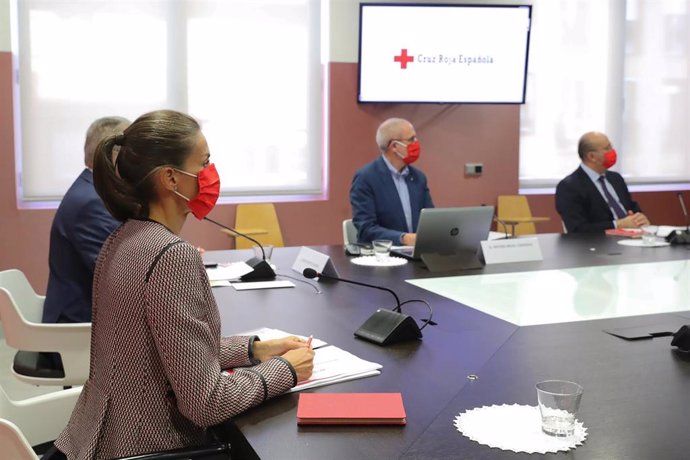 La reina Letizia durante una reunión de trabajo con representantes de Cruz Roja Española, en Madrid (España) a 1 de octubre de 2020.