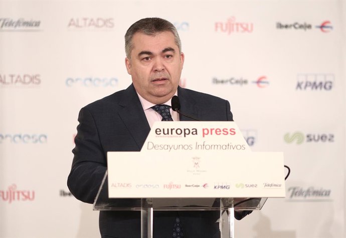El secretari de Coordinació Territorial del PSOE, Santos Cerdán, intervé en l'esmorzar Informatiu d'Europa Press. Madrid (Espanya), 3 de mar del 2020.