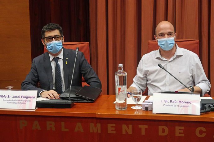 El conseller de Polítiques Digitals i Administració Pública de la Generalitat, Jordi Puigneró, en la Comissió de Polítiques Digitals i Administració Pública del Parlament del 14 de juliol del 2020.