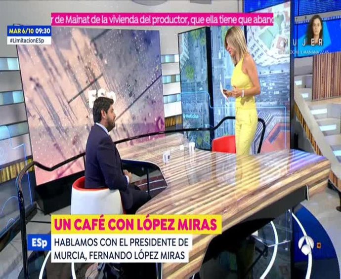 Un instante de la entrevista a López Miras en Espejo Público