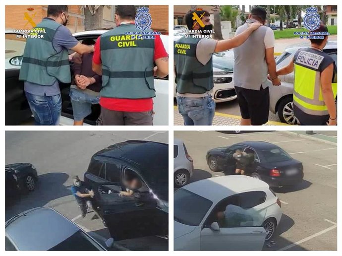 Imagen de algunos detenidos, custodiados por agentes, y de los actos delictivos