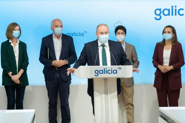 El secretario xeral del PPdeG, Miguel Tellado, durante la rueda de prensa