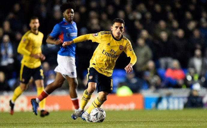 Lucas Torreira (11) of Arsenal on the attack during the The FA Cup match between Portsmouth and Arsenal at Fratton Park, Portsmouth, England on 2 March 2020. Photo Graham Hunt / ProSportsImages / DPPI