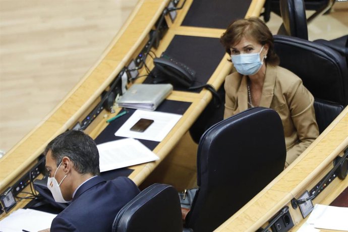 El presidente del Gobierno, Pedro Sánchez, en el Senado.