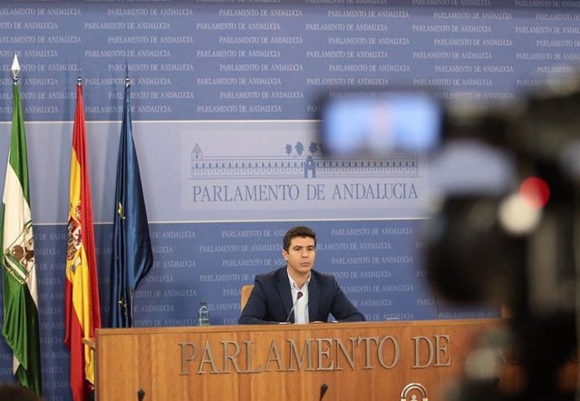 El portavoz parlamentario de Ciudadanos (Cs), Sergio Romero, en rueda de prensa este miércoles