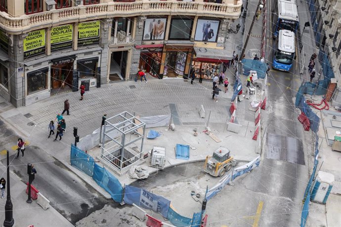 Vista general de las obras de rehabilitación del centro Canalejas, obra de ingeniería y arquitectura comenzada en 2013, en la plaza de Canalejas, n3, en Madrid