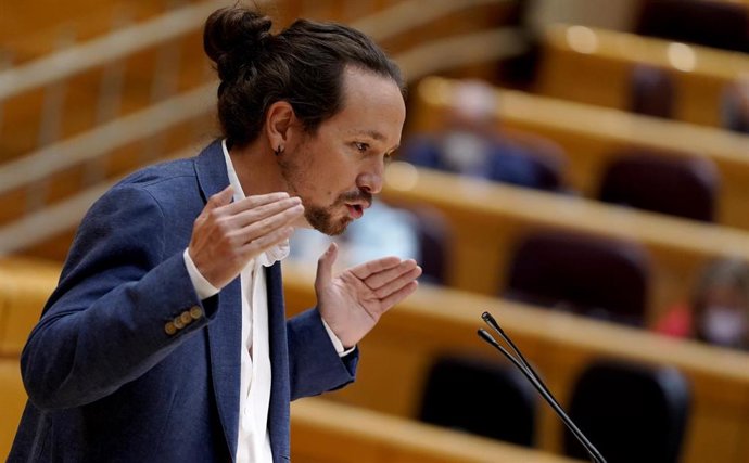 El vicepresidente segundo del Gobierno y ministro de Derechos Sociales y Agenda 2030, Pablo Iglesias, interviene durante una sesión de control al Gobierno en el Senado, en Madrid (España), a 22 de septiembre de 2020.
