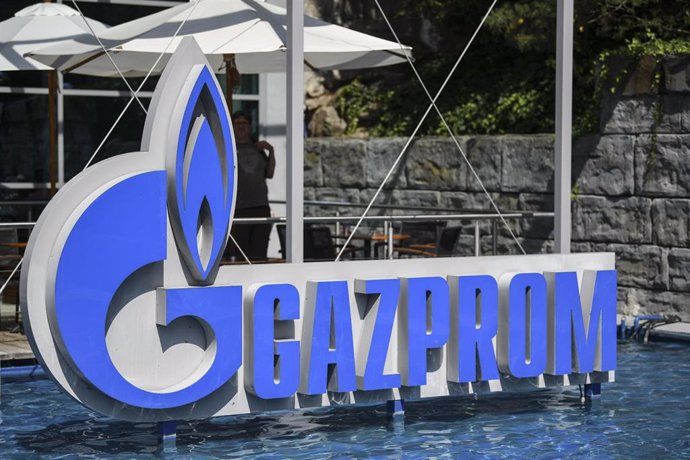 FILED - 27 August 2019, Rust: The logo of the Russian energy supplier "Gazprom" stands in a water basin at Europa-Park. The natural gas industry has avoided sparking protests until a major gas industry conference took place in Paris. Photo: Patrick Seeg