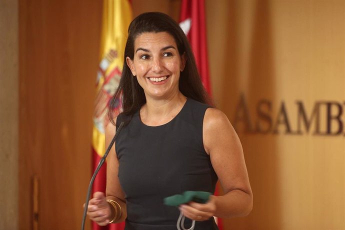 La portavoz de Vox en la Asamblea de Madrid, Rocío Monasterio, en una rueda de prensa.