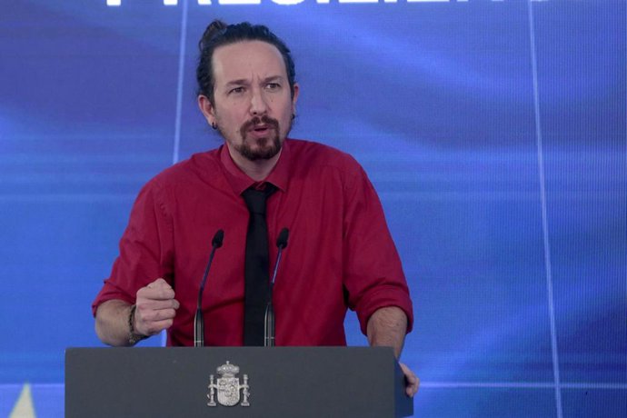 El vicepresident segon del Govern central i ministre de Drets Socials, Pablo Iglesias, intervé a La Moncloa. Madrid (Espanya), 7 d'octubre del 2020. 