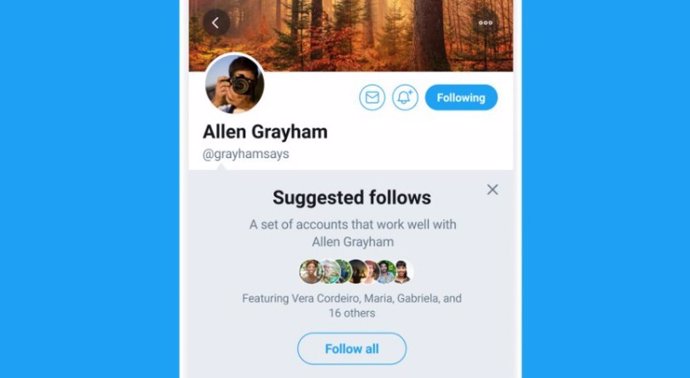 Twitter sugiere un grupo de cuentas a las que seguir y añadir con un solo toque 