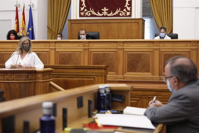 La portavoz del Grupo Popular, Lola Merino, en su intervención en el pleno de las Cortes.