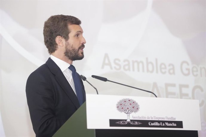El presidente del PP, Pablo Casado, en la Asamblea General de la Asociación de Empresa Familiar de Castilla-La Mancha