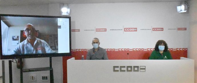 Imagen de la rueda de prensa de CCOO-A ofrecida este jueves.