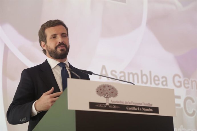 El presidente del PP, Pablo Casado, en la Asamblea General de la Asociación de Empresa Familiar de Castilla-La Mancha