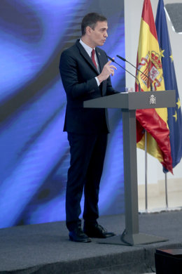 El president del Govern espanyol, Pedro Sánchez, en la presentació del Pla de recuperació, transformació i resilincia de l'economia espanyola. Madrid (Espanya), 7 d'octubre del 2020.