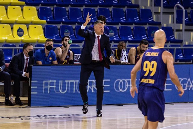 Sarunas Jasikevicius, Head coach of Fc Barcelona during the Turkish Airlines EuroLeague match between  Fc Barcelona and CSKA Moscow at Palau Blaugrana on October 01, 2020 in Barcelona, Spain.