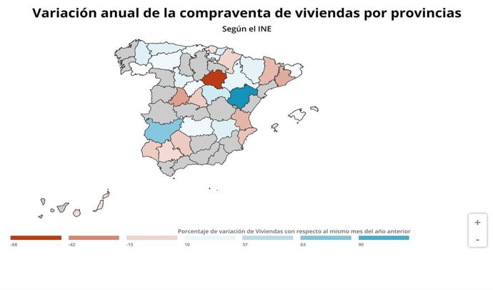Variación de la compraventa de viviendas por provincias